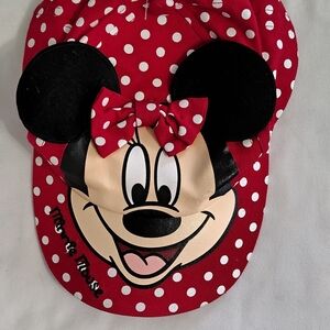 Minnie Mouse Red Polkadot Disney Cap - Children's w 3D Ears & Bow.